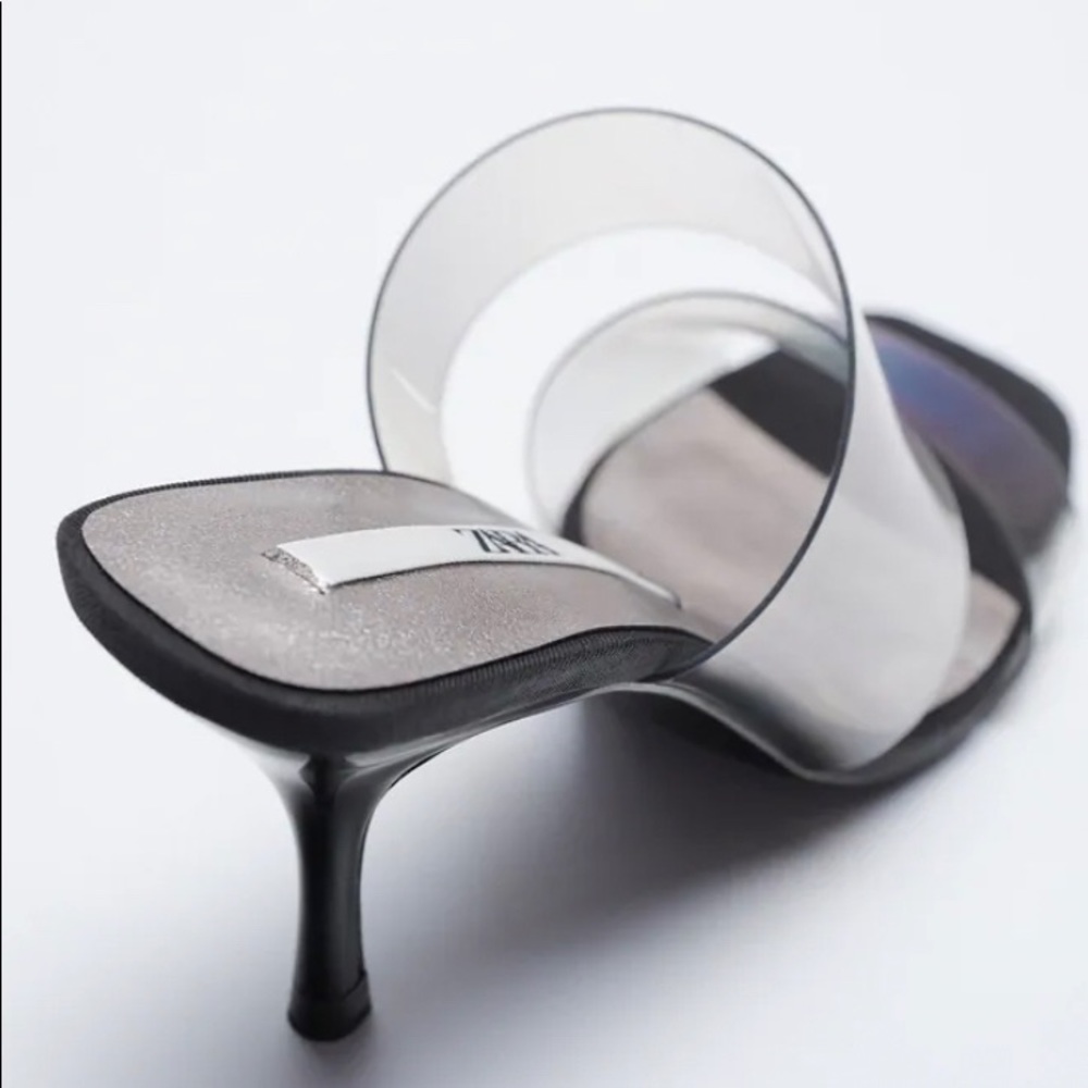 Zara Transparent Strap Black Heeled Sandals